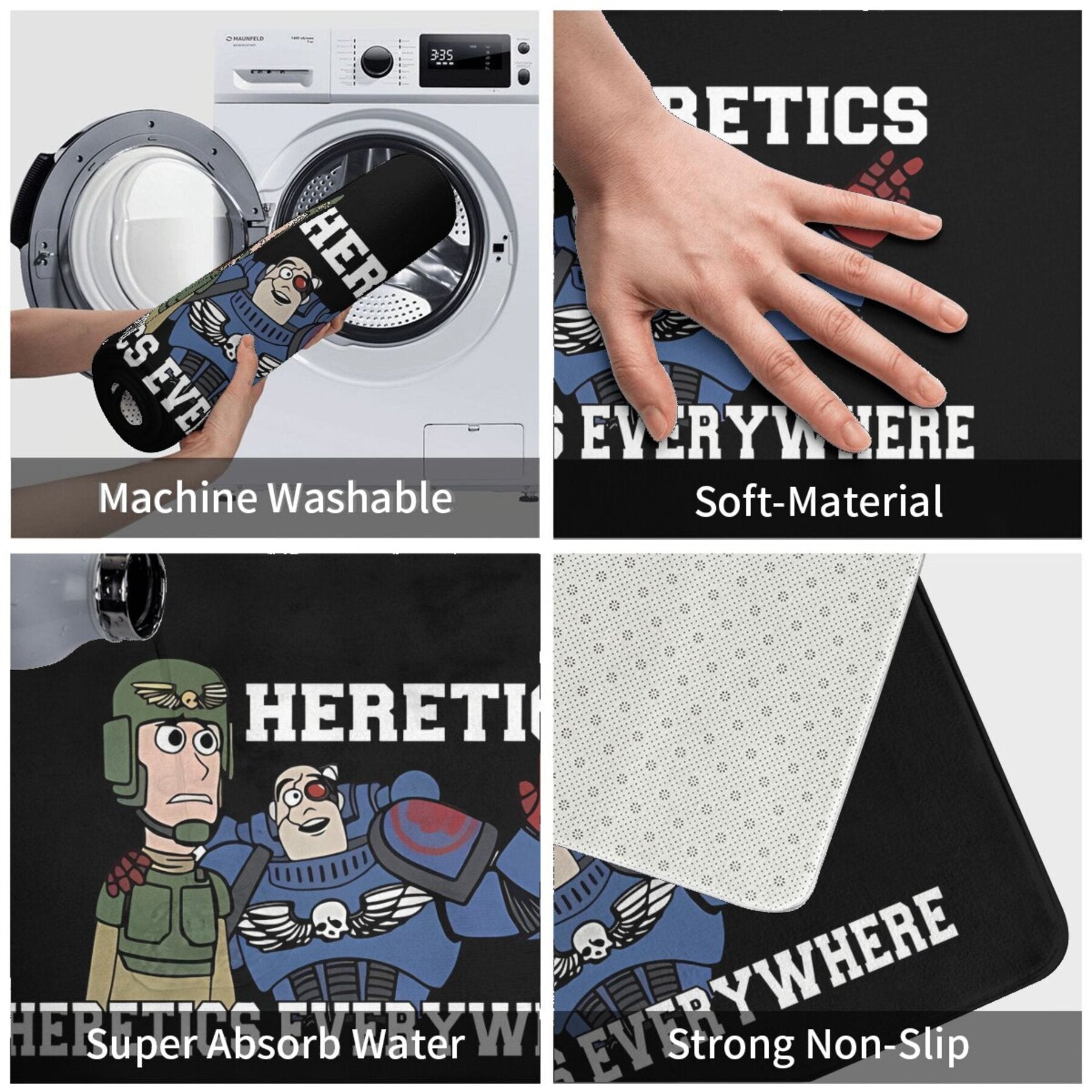 Еретики изобилуют! Коврик для ванной из фланелевой ткани с принтом 40K — легко моется, легкий коврик для украшения дома — можно стирать в стиральной машине