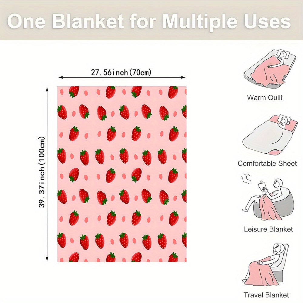 Strawberry Print Flannel Throw Blanket All-Season Plush Sofa Bed Travel