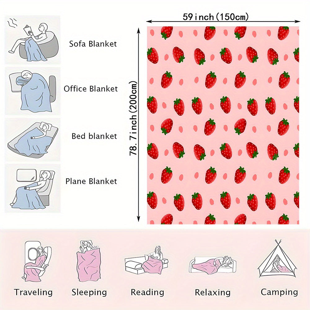 Strawberry Print Flannel Throw Blanket All-Season Plush Sofa Bed Travel
