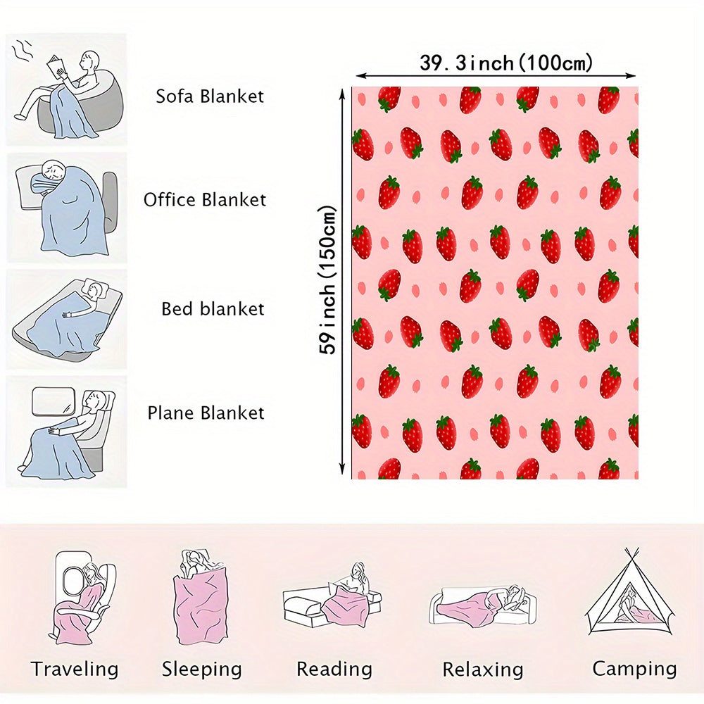 Strawberry Print Flannel Throw Blanket All-Season Plush Sofa Bed Travel