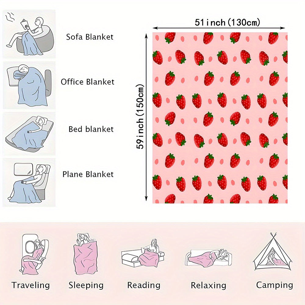 Strawberry Print Flannel Throw Blanket All-Season Plush Sofa Bed Travel