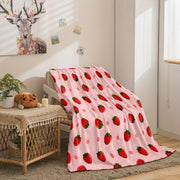Strawberry Print Flannel Throw Blanket All-Season Plush Sofa Bed Travel