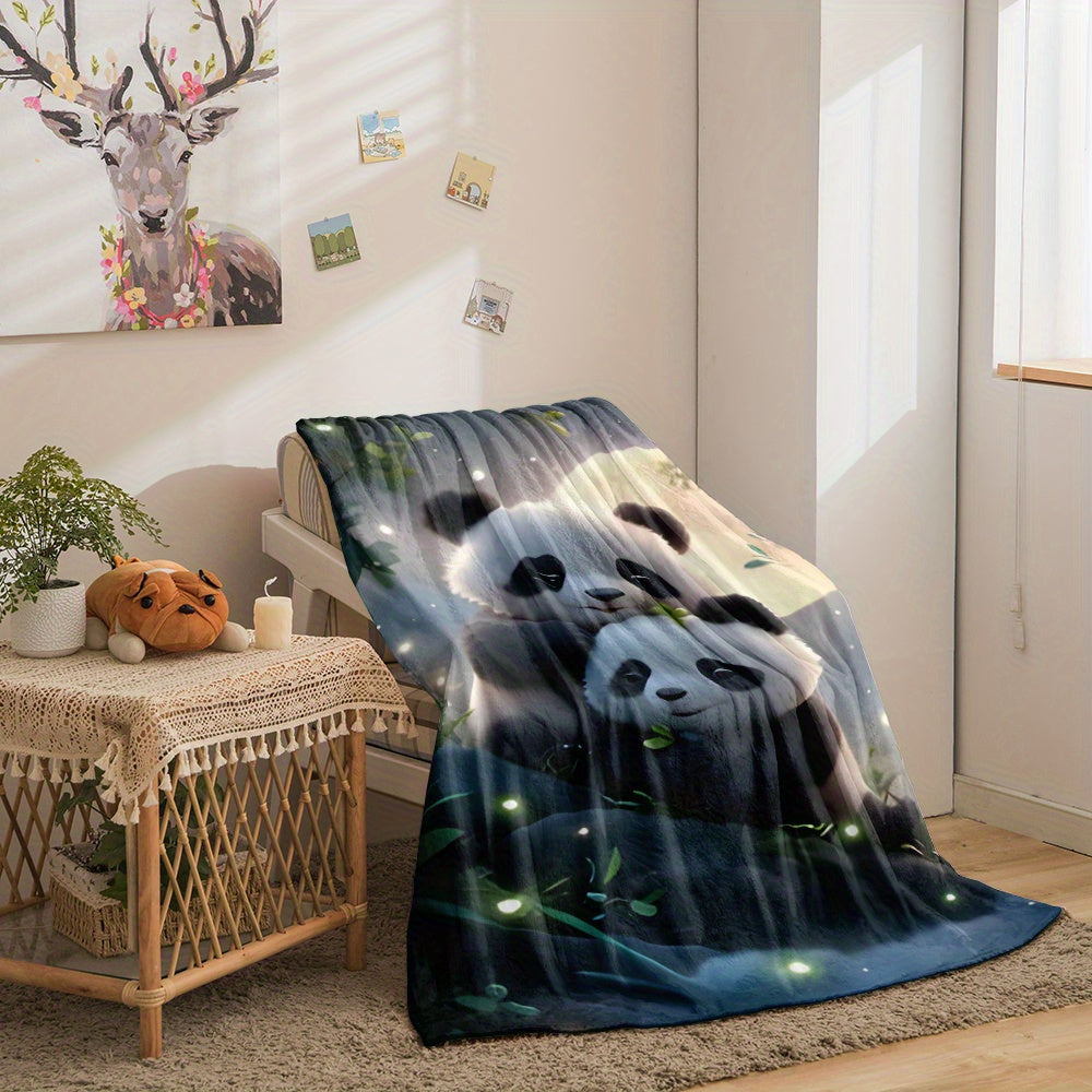 Soft Flannel Throw Blanket with Panda Print Cozy Warm Versatile for Couch Bed Office Outdoors