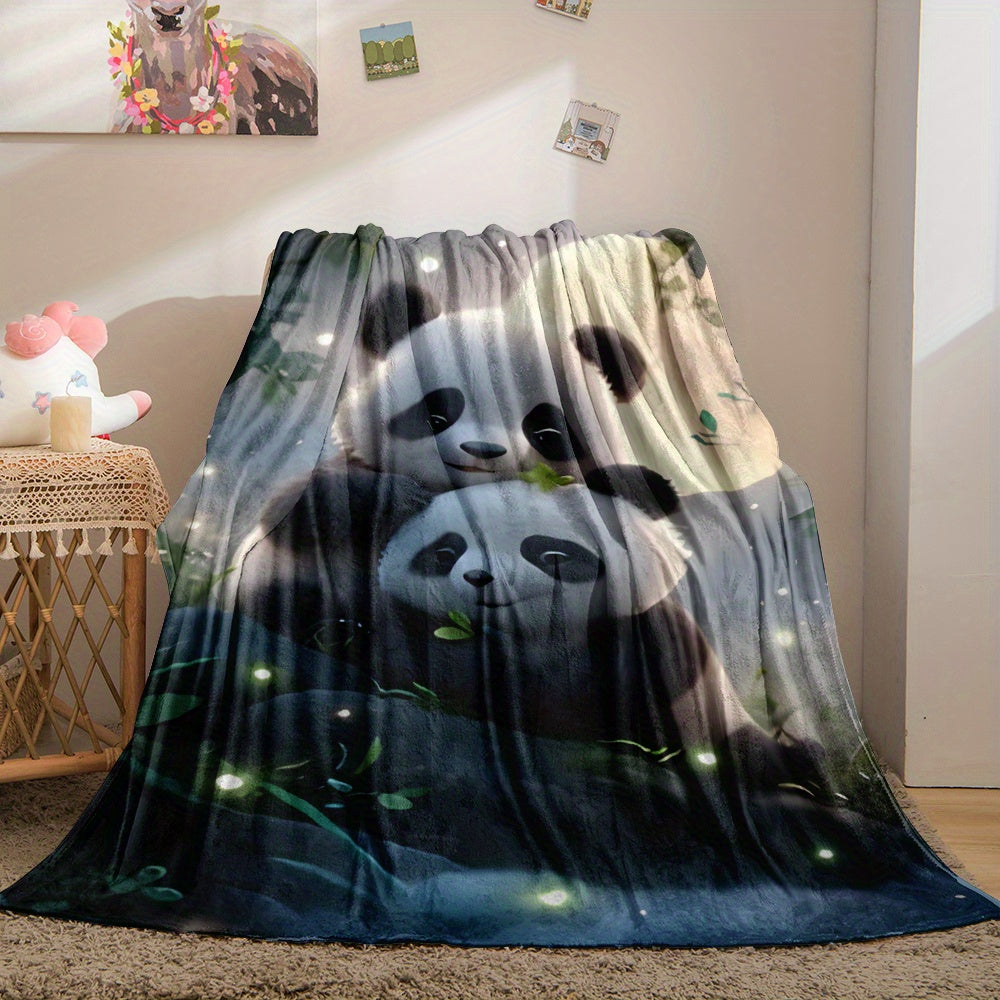 Soft Flannel Throw Blanket with Panda Print Cozy Warm Versatile for Couch Bed Office Outdoors