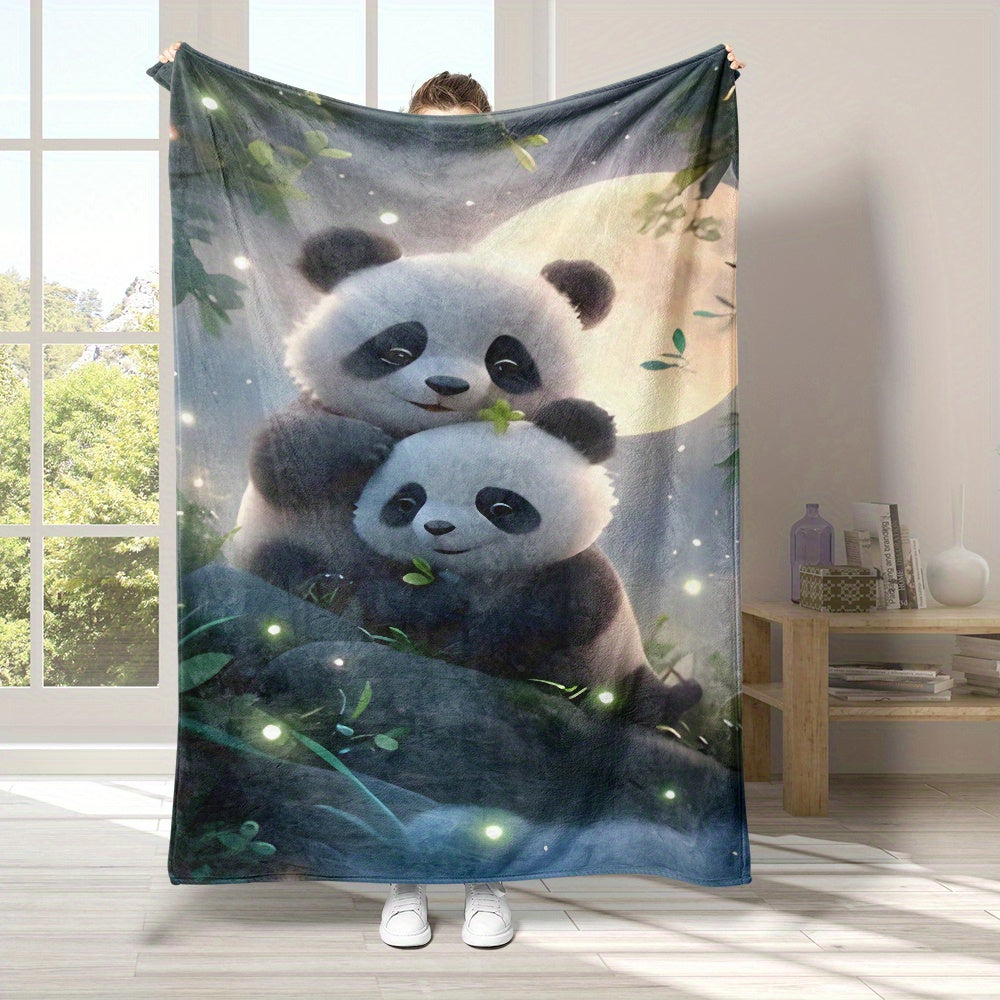 Soft Flannel Throw Blanket with Panda Print Cozy Warm Versatile for Couch Bed Office Outdoors