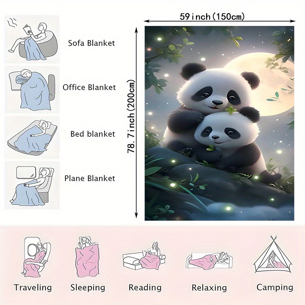 Soft Flannel Throw Blanket with Panda Print Cozy Warm Versatile for Couch Bed Office Outdoors