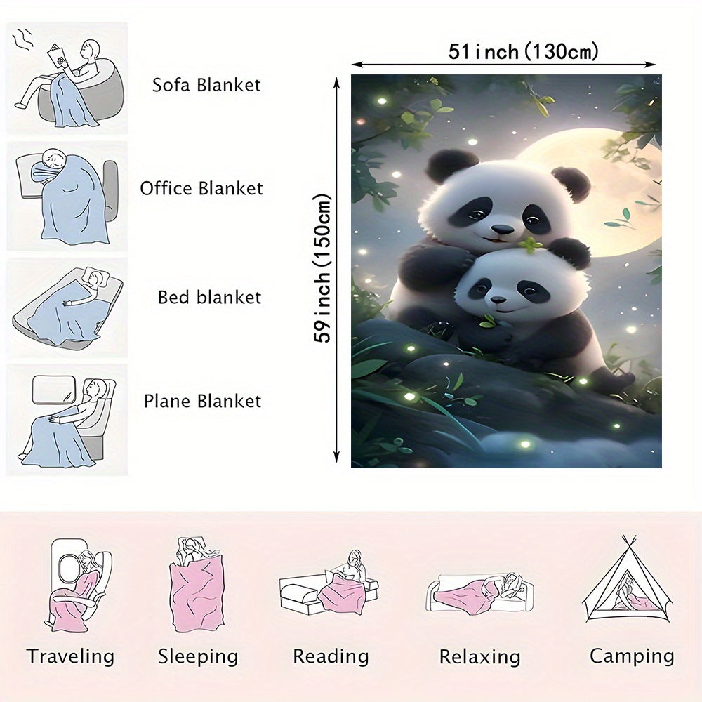 Soft Flannel Throw Blanket with Panda Print Cozy Warm Versatile for Couch Bed Office Outdoors