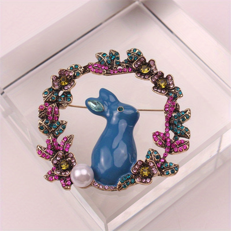 Enamel Rabbit Brooch with Pearl Animal-Shaped Pin for Women Jewelry Accessories