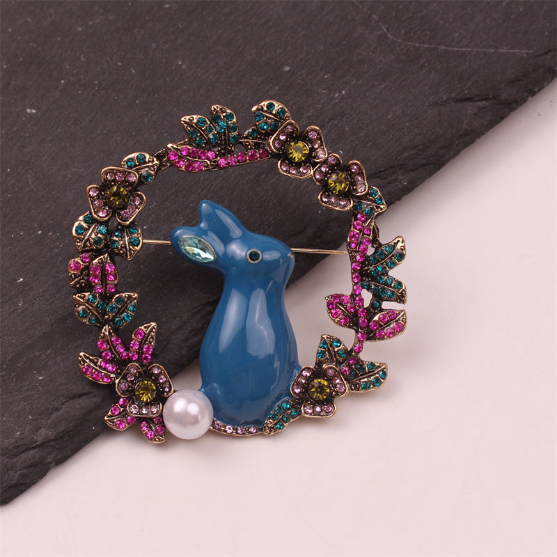 Enamel Rabbit Brooch with Pearl Animal-Shaped Pin for Women Jewelry Accessories