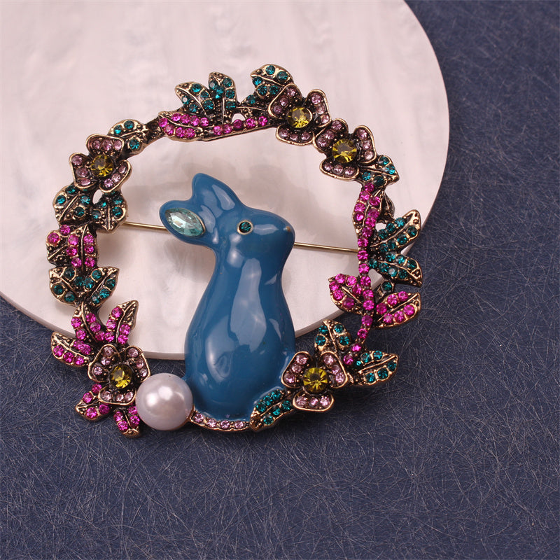 Enamel Rabbit Brooch with Pearl Animal-Shaped Pin for Women Jewelry Accessories