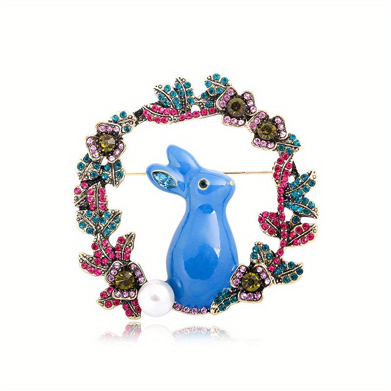 Enamel Rabbit Brooch with Pearl Animal-Shaped Pin for Women Jewelry Accessories