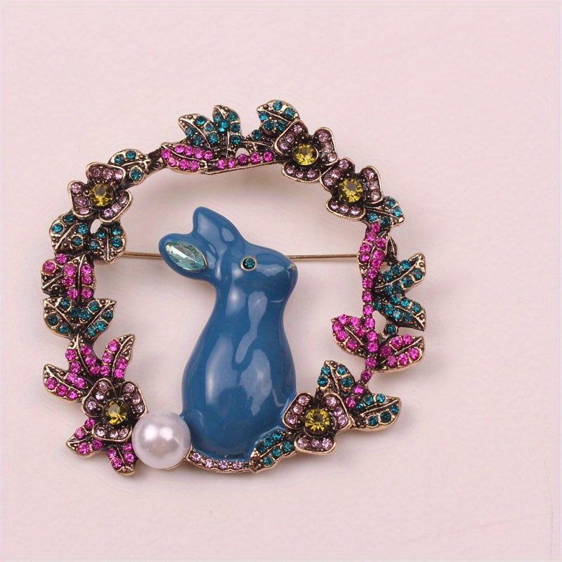 Enamel Rabbit Brooch with Pearl Animal-Shaped Pin for Women Jewelry Accessories
