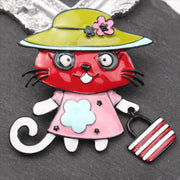 Enamel Cat Brooch Animal Jewelry Cute Quirky Animal Pin for Women