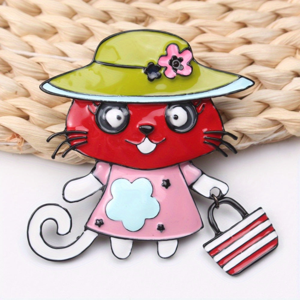 Enamel Cat Brooch Animal Jewelry Cute Quirky Animal Pin for Women
