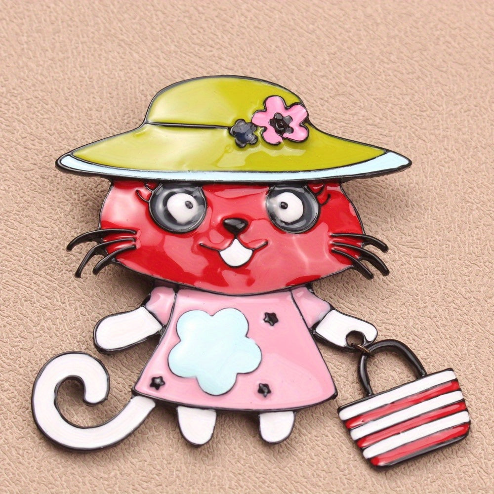 Enamel Cat Brooch Animal Jewelry Cute Quirky Animal Pin for Women
