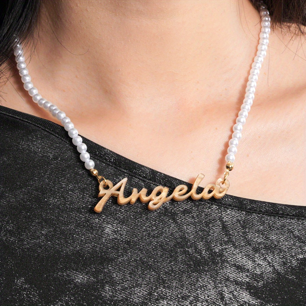 Personalized Acrylic Pearl Name Necklace for Women Engraved Pendant Birthdays Valentine