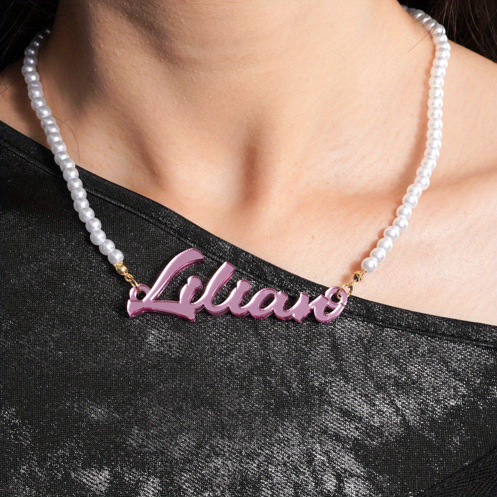 Personalized Acrylic Pearl Name Necklace for Women Engraved Pendant Birthdays Valentine