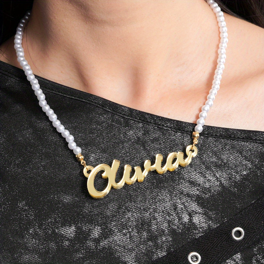 Personalized Acrylic Pearl Name Necklace for Women Engraved Pendant Birthdays Valentine