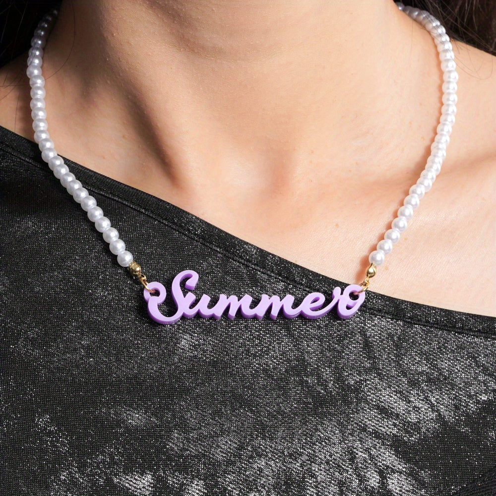 Personalized Acrylic Pearl Name Necklace for Women Engraved Pendant Birthdays Valentine