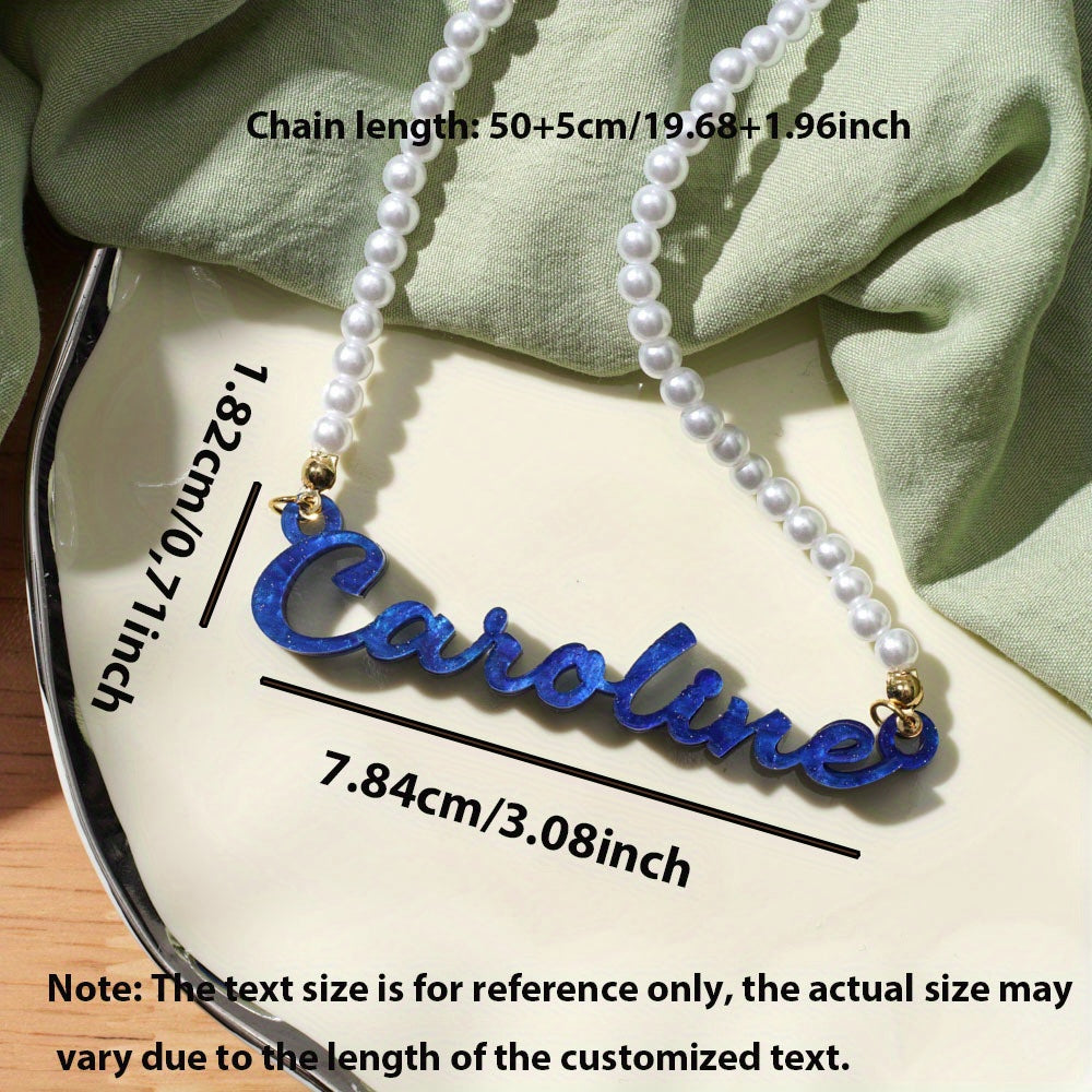 Collar de perlas de acrílico personalizado con nombre para mujer, colgante grabado, cumpleaños, San Valentín