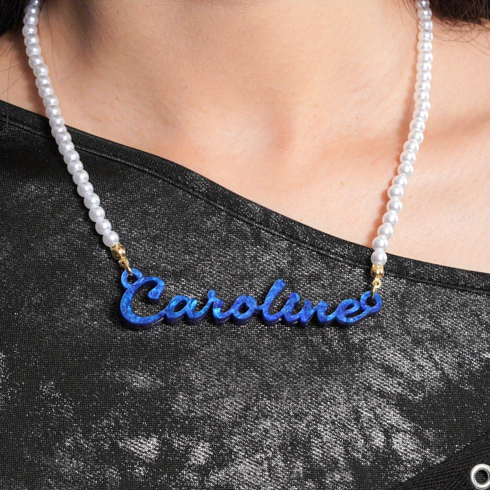 Personalized Acrylic Pearl Name Necklace for Women Engraved Pendant Birthdays Valentine