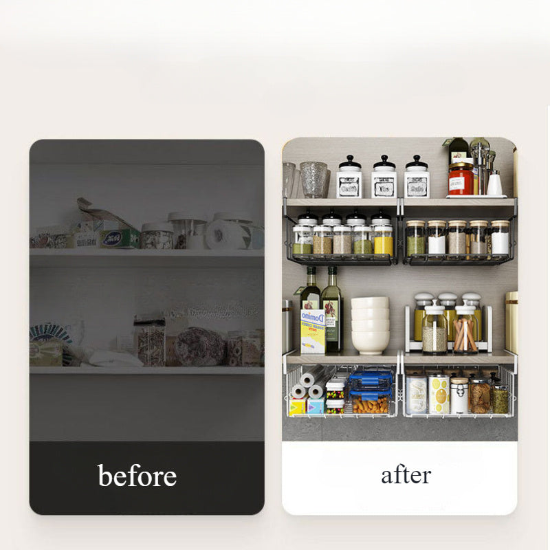 Estante de almacenamiento metálico con cestas de alambre para armario de cocina o organización de estanterías