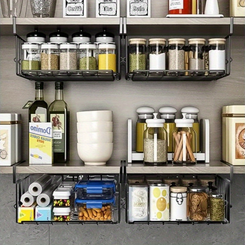 Estante de almacenamiento metálico con cestas de alambre para armario de cocina o organización de estanterías
