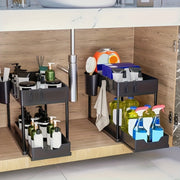 Plastic 2-Tier Under-Sink Organizer for Bathroom and Kitchen Storage