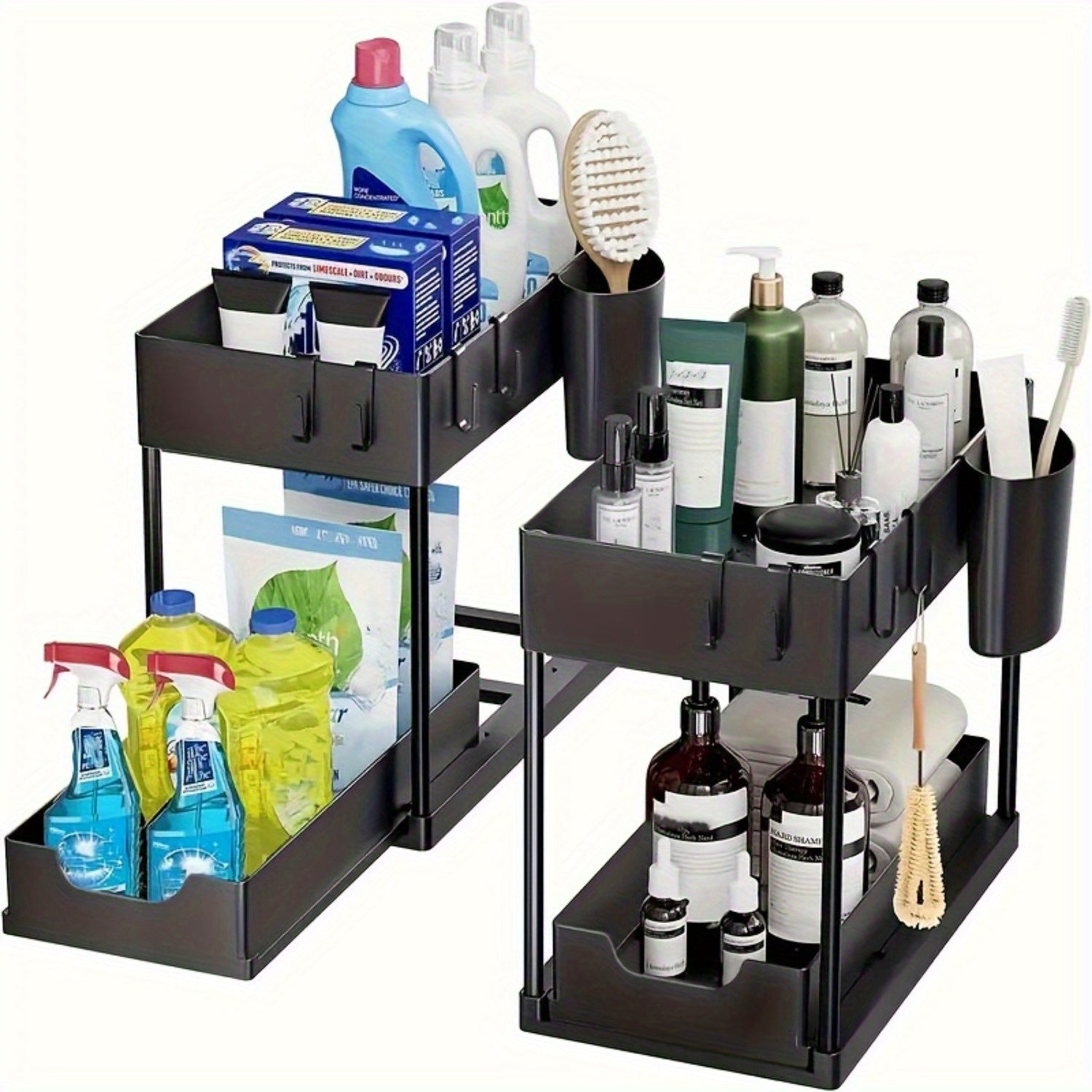 Plastic 2-Tier Under-Sink Organizer for Bathroom and Kitchen Storage