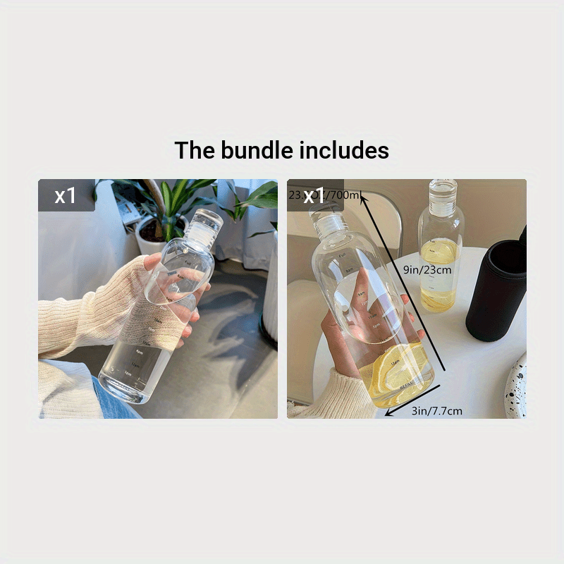 BPA-Free Clear Plastic Water Bottle with Time Marker for Juice and Milk Portable Lightweight