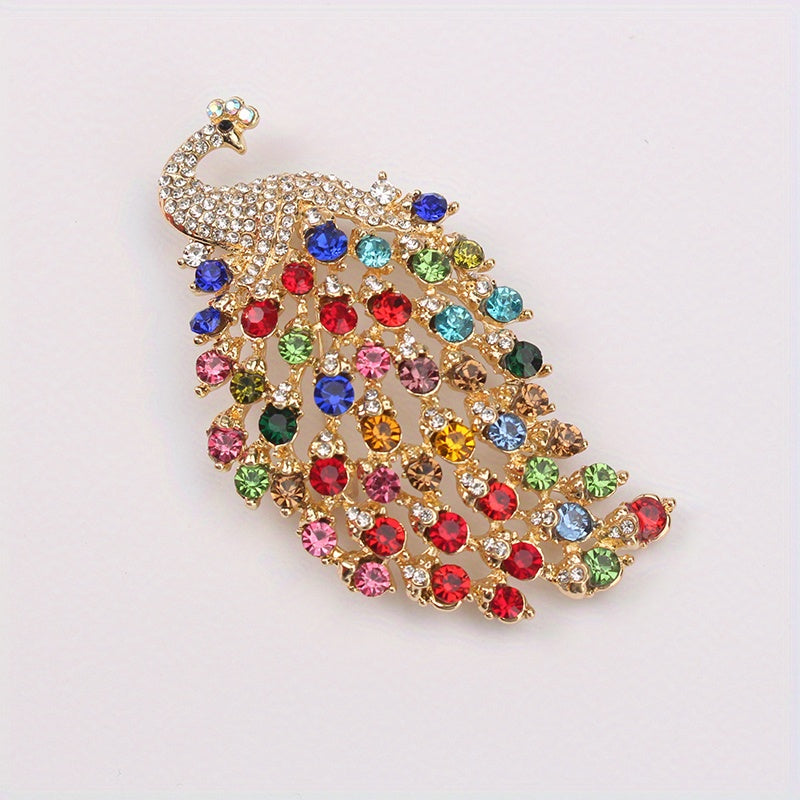 Women’s Vintage Peacock Brooch Pin with Multicolor Rhinestones and Irregular Shapes