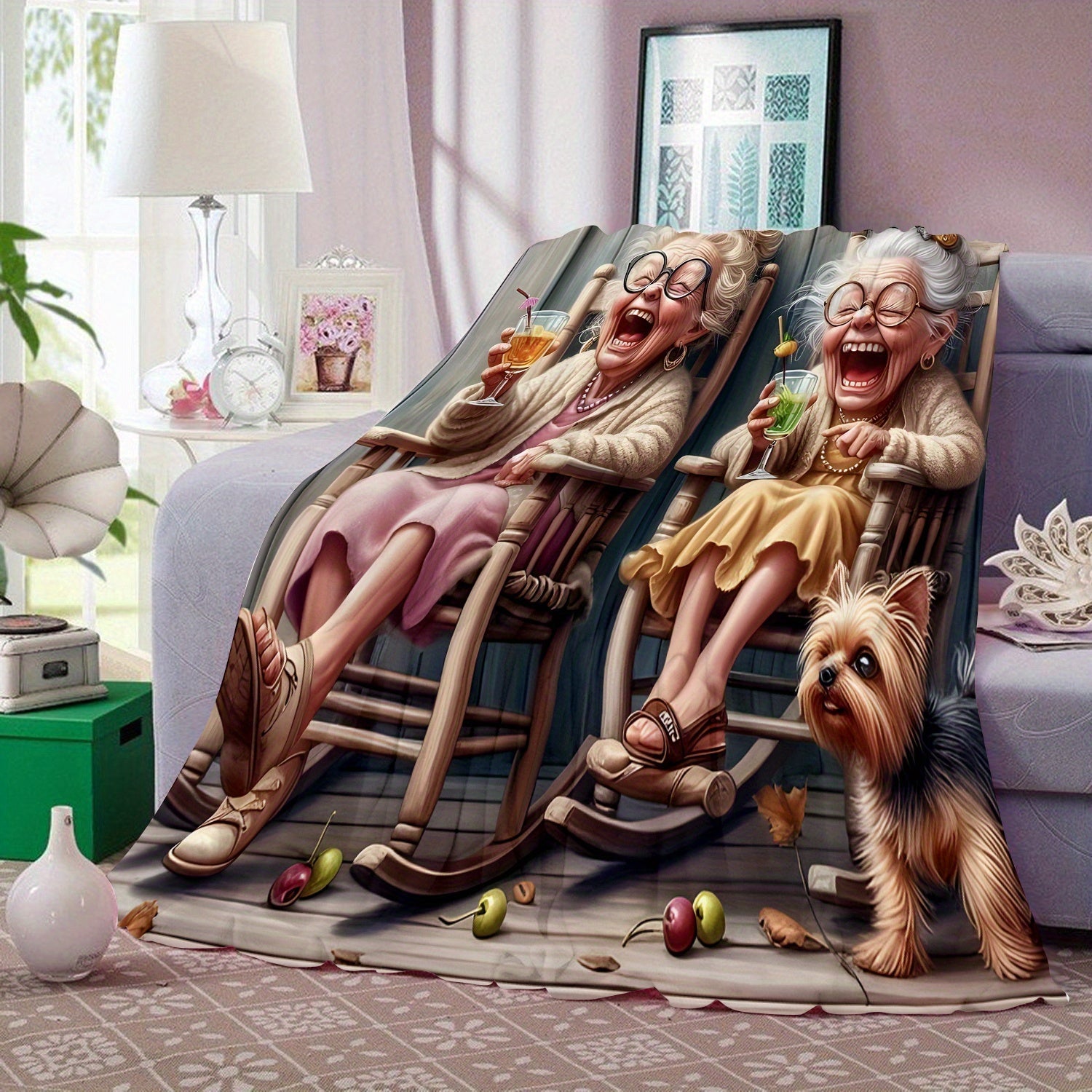 Flannel Blanket for Adults Digital Print Soft Warm Lightweight for Home Travel Office