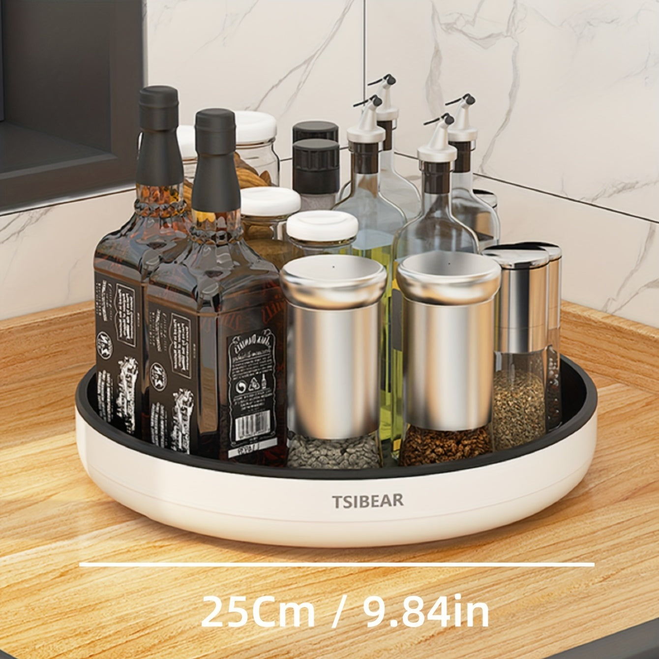 Organizador de cocina, plato giratorio Lazy Susan para botellas de condimentos y frutas, rotación de 360°
