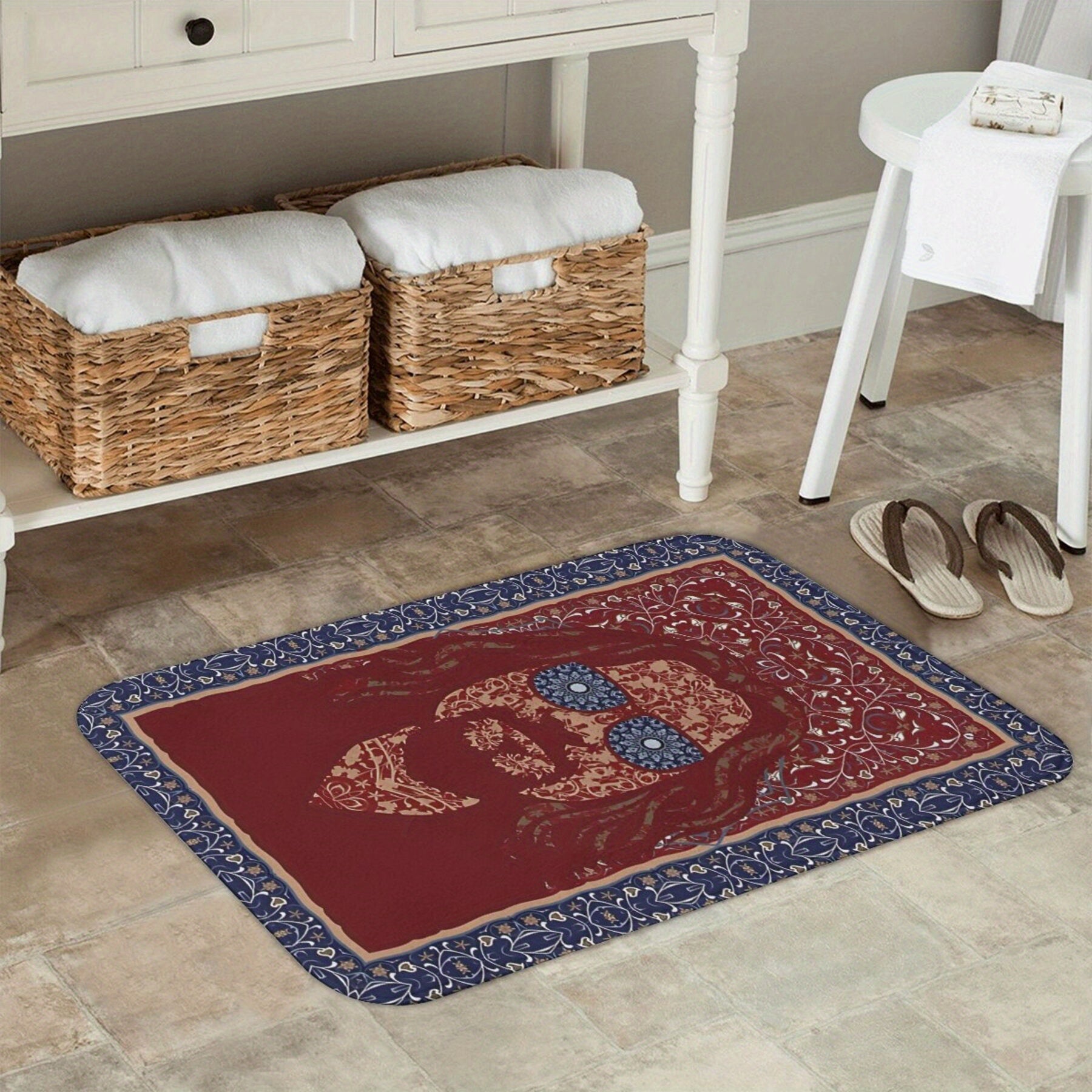 Non-Slip Doormat Polyester Rectangular Floral Design for Bathroom Kitchen Outdoor