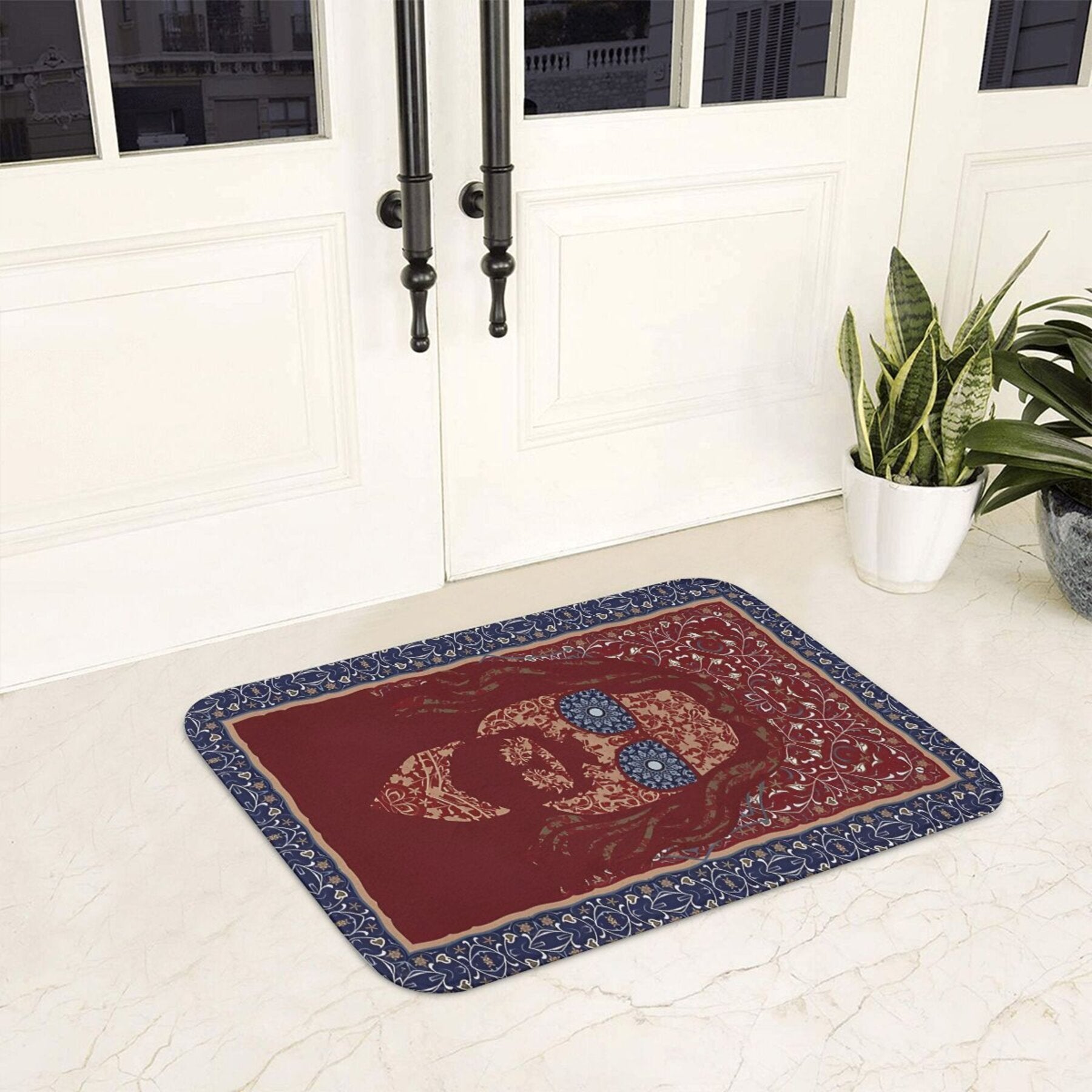 Non-Slip Doormat Polyester Rectangular Floral Design for Bathroom Kitchen Outdoor