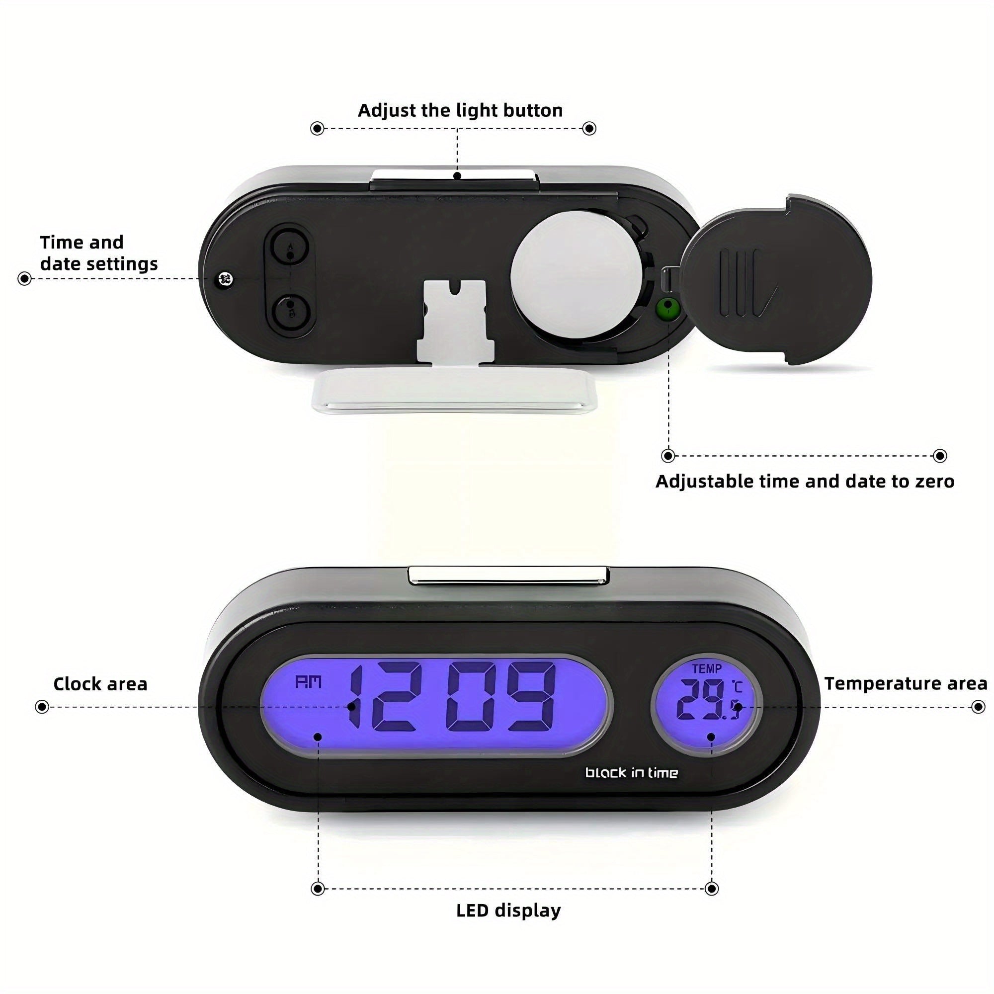 Digital Car Interior Clock Thermometer Backlight LED Display