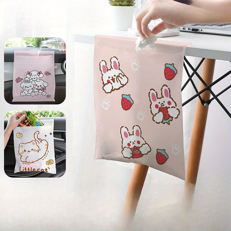 Set of 10 Mini Adhesive Trash Bags for Car Office Home with Cartoon Designs
