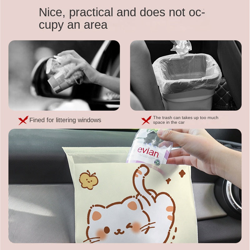 Set of 10 Mini Adhesive Trash Bags for Car Office Home with Cartoon Designs