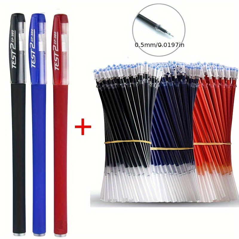 Gel Pen Set with 0.5mm Bullet Tips for School and Office Use in Black, Blue, and Red