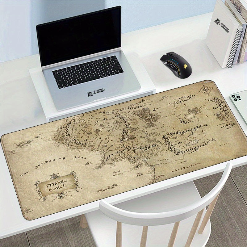 Durable Rubber Gaming Mouse Pad with Middle Earth Map Design Non-Slip Large Desk Mat for Gamers Office and Home