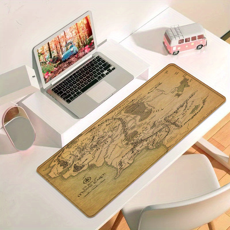 Durable Rubber Gaming Mouse Pad with Middle Earth Map Design Non-Slip Large Desk Mat for Gamers Office and Home