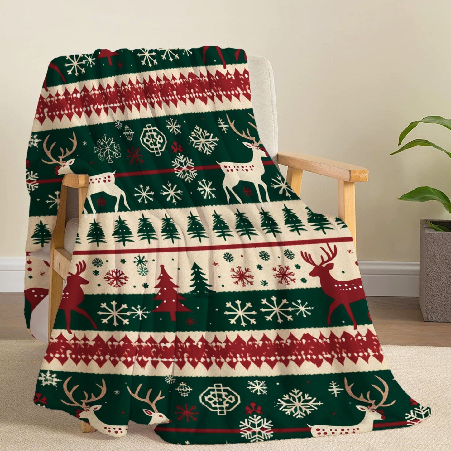 Festive Christmas Flannel Throw Blanket Cozy Warm Lightweight for Bed Couch and Outdoor