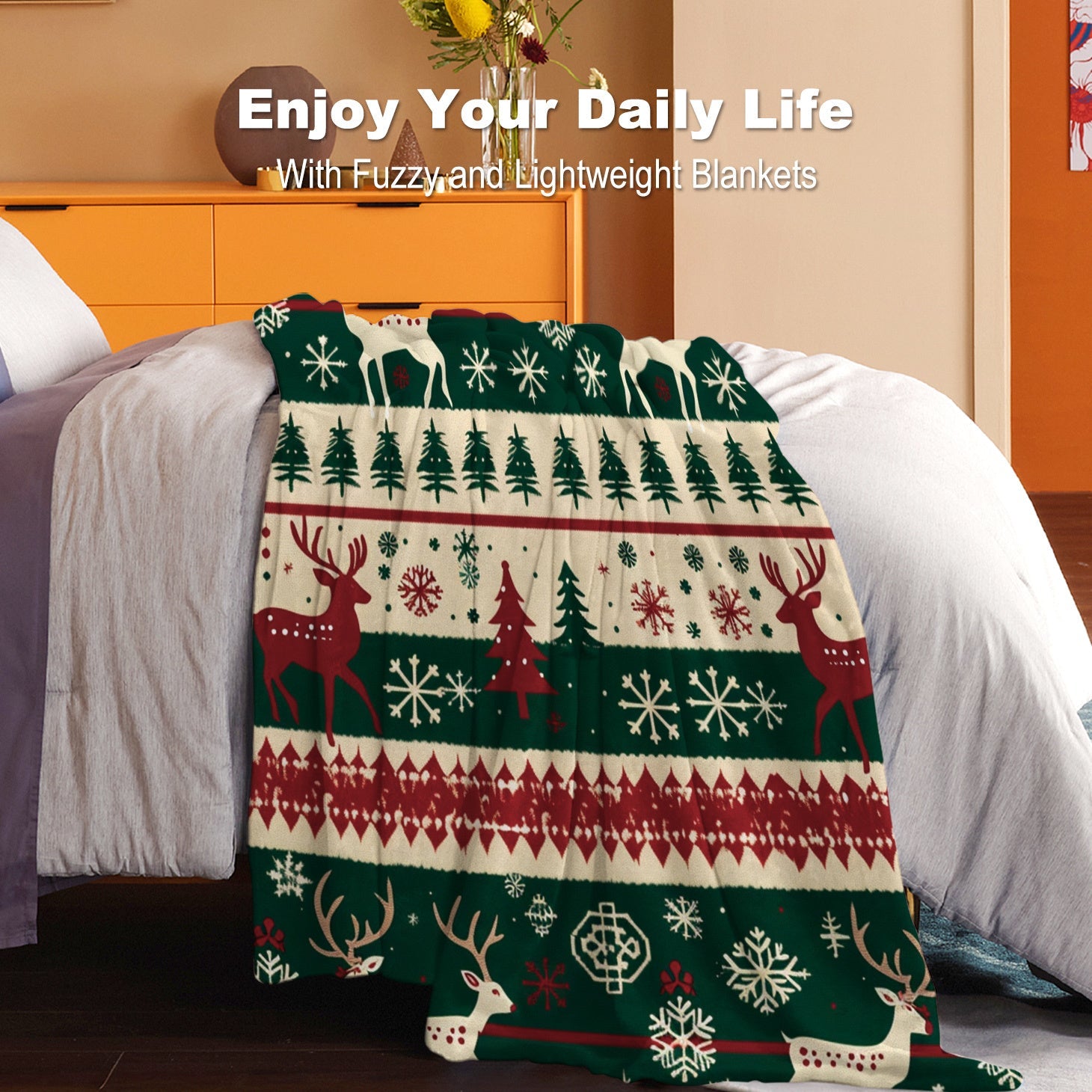 Festive Christmas Flannel Throw Blanket Cozy Warm Lightweight for Bed Couch and Outdoor