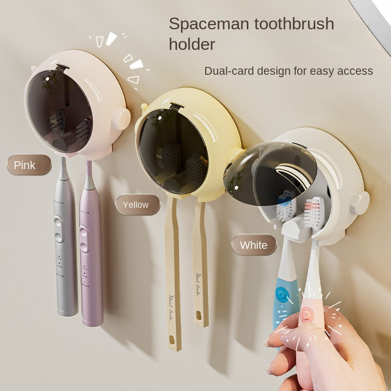 Wall-Mounted Toothbrush Holder for Electric and Manual Brushes with Dust Cover