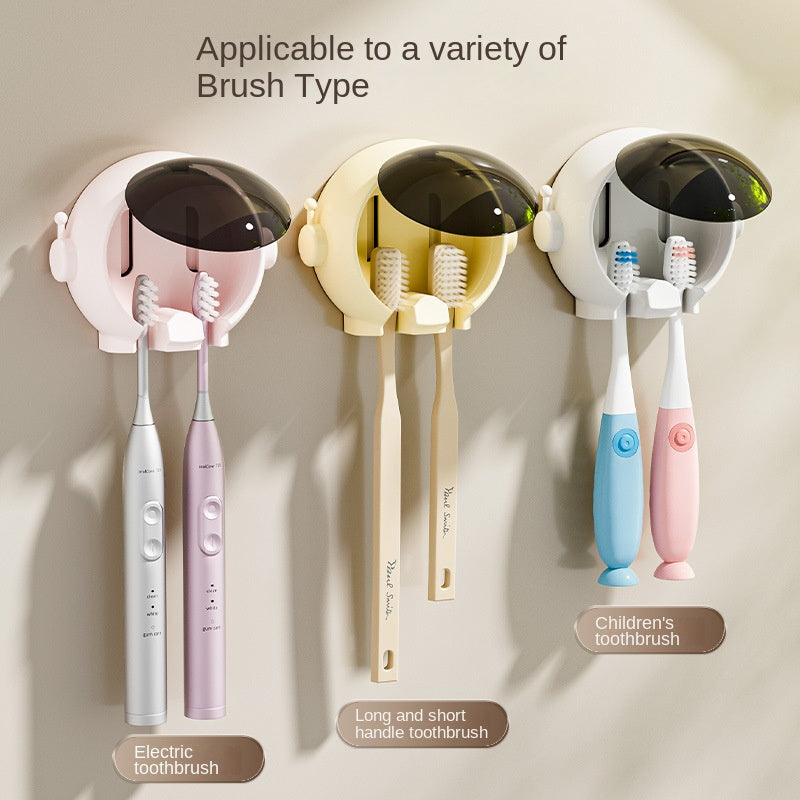 Wall-Mounted Toothbrush Holder for Electric and Manual Brushes with Dust Cover