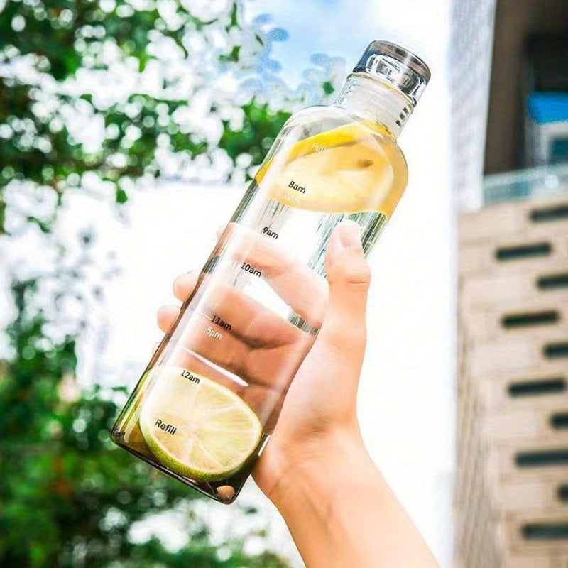 Botella de agua de vidrio de 500/700ml con marcadores de tiempo, a prueba de fugas, resistente a altas temperaturas, portátil para deportes y fitness