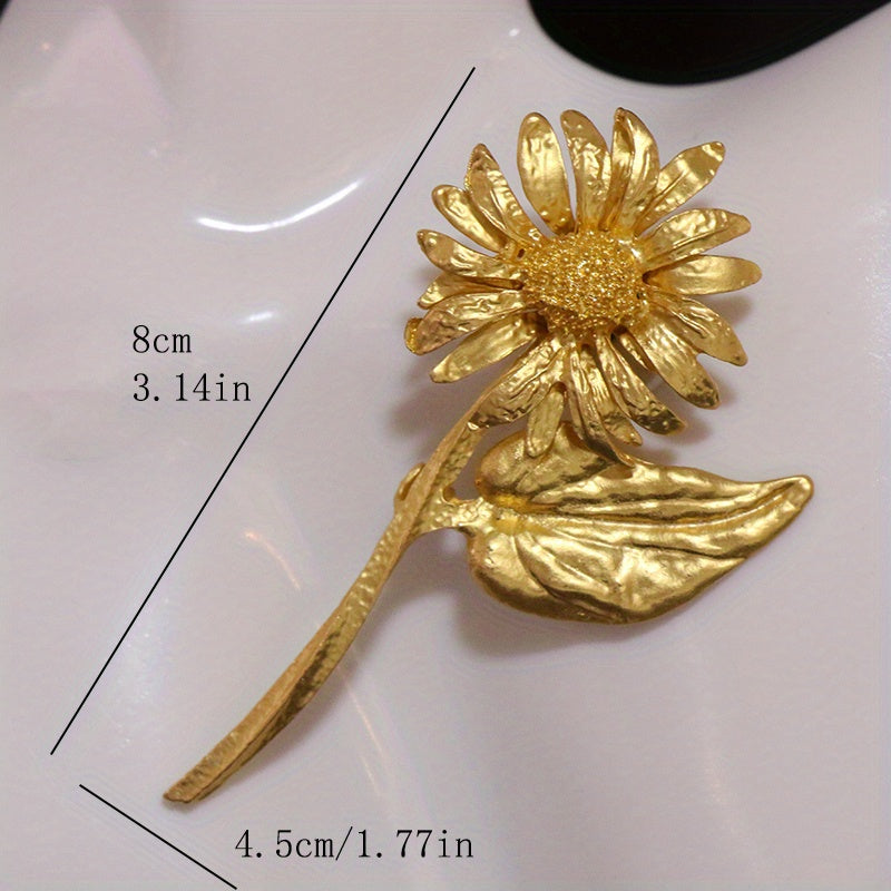 Sunflower Brooch Pin with Leaf Texture and Irregular Design for Shawls Scarves and Kilt
