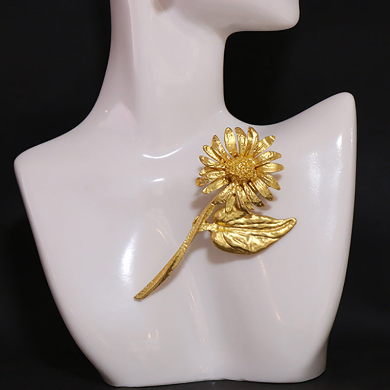 Sunflower Brooch Pin with Leaf Texture and Irregular Design for Shawls Scarves and Kilt