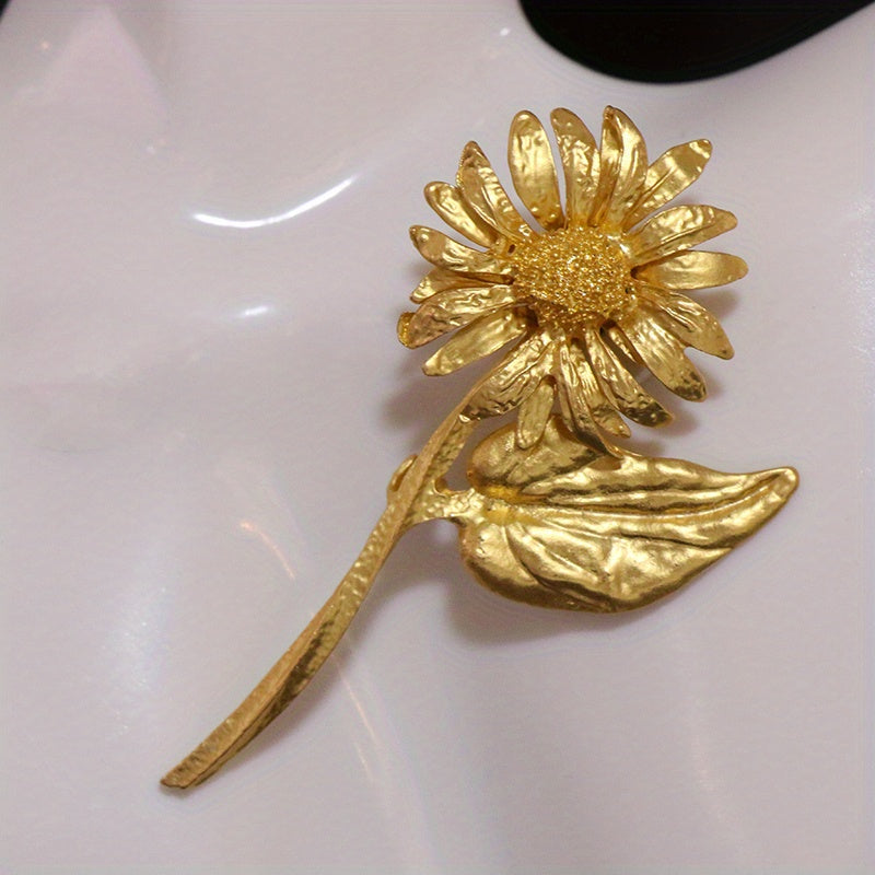 Sunflower Brooch Pin with Leaf Texture and Irregular Design for Shawls Scarves and Kilt