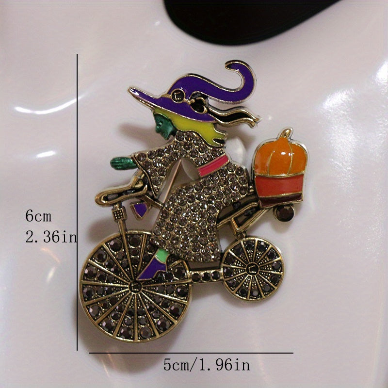 Vintage Baroque Witch Brooch Pin with Rhinestones Irregular Design for Ladies